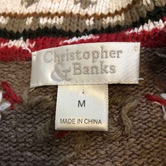 Womens Sweater Sz M Silk Rabbit Hair Wool Christmas Brown Holiday Snowflake Zip - Picture 4 of 8